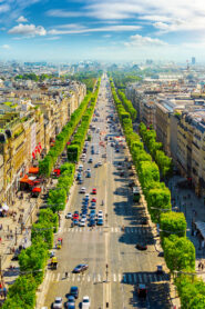 View on Avenue des Champs Elysees from Arc de Triomphe in Paris, France