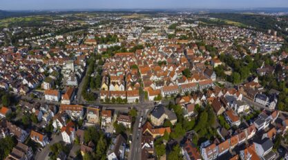 Aerial view of the old town of the city Kirchheim unter teck in