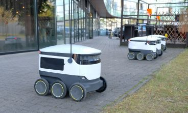 Autonomous delivery robot on Tallinn, Estonia. Estonian company