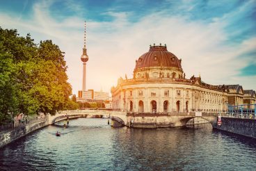 German Bode Museum and River Spree in Berlin, Germany at sunset. European tourist destinations.