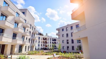 Modern architecture of urban residential apartment buildings on a sunny day. Facade of a modern apartment building.