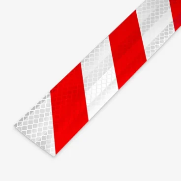 Zuschnitt Reflexfolie rot/weiß linksweisend